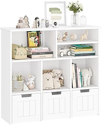 gaomon Toy Storage Cabinet with 3 Movable Drawers & 6 Cubes, Children's Toy Shelf Kids Bookshelf with Hidden Wheels