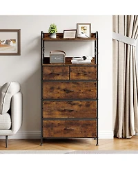 gaomon 5 Drawer Dresser, Tall Dresser for Bedroom, Storage Organizer with Fabric Bins, Wood Top, Sturdy Steel Frame, Easy Pull Handle, Hallway