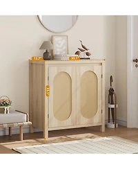 gaomon Rattan Cabinet Sideboard Buffet Kitchen Storage Cabinet Cupboard Console Table Wood Coffee Bar Cabinet With Doors