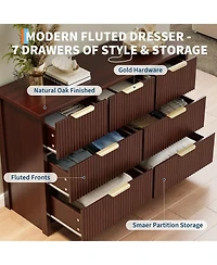 gaomon 7 Drawer Wooden Dressers for Bedroom, Fluted Dresser with Gold Handles for Adult Bedroom