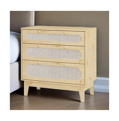 Gaomon Rattan Drawer Dresser, 3 Wood Drawers Storage Cabinet Dresser for Bedroom
