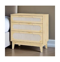 Gaomon Rattan Drawer Dresser, 3 Wood Drawers Storage Cabinet Dresser for Bedroom