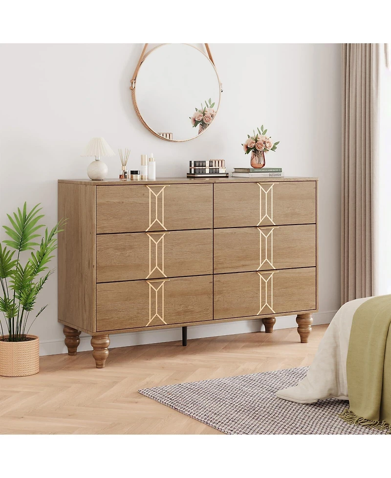 gaomon Modern Wooden 6 Drawer Dresser with Vintage Pattern Design