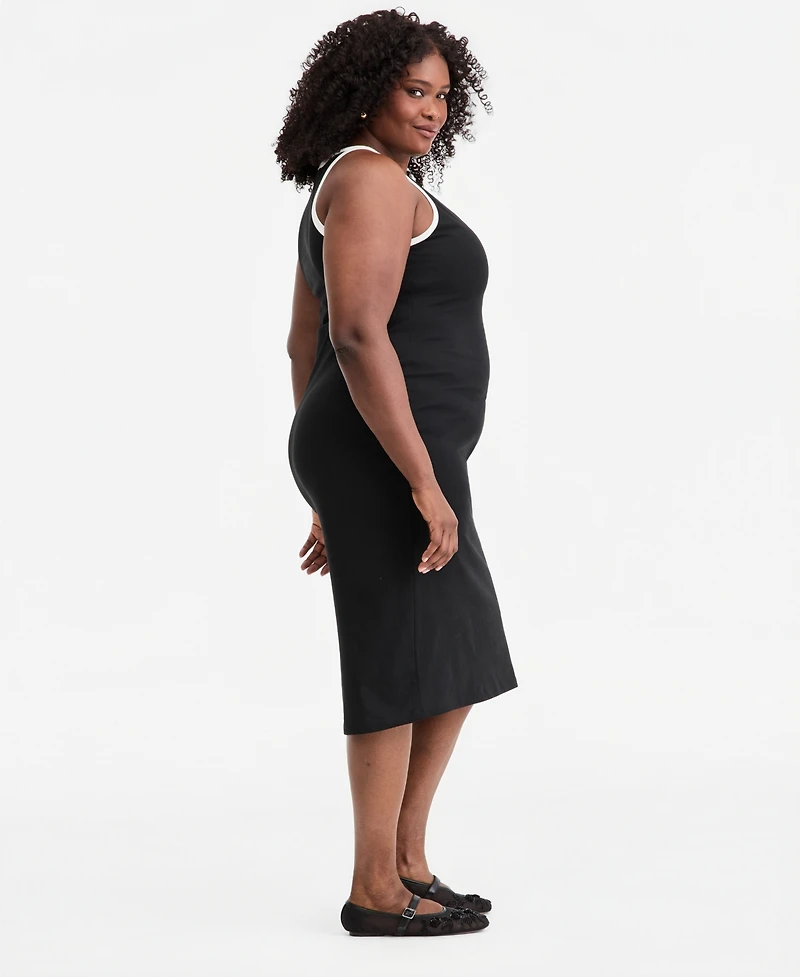 On 34th Trendy Plus Contrast-Trim High-Neck Sleeveless Midi Dress, Macy's Exclusive