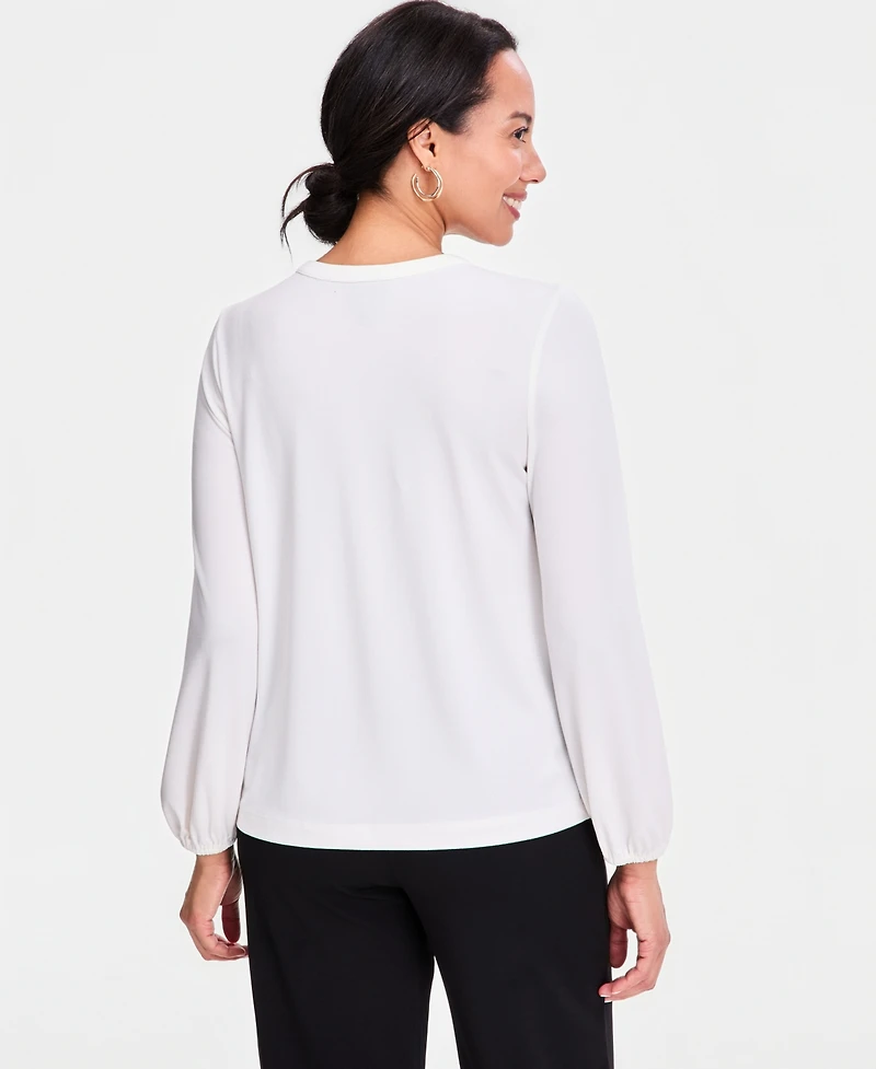 Jm Collection Women's Long-Sleeve Knit Embellished-Neck Top, Macy's Exclusive