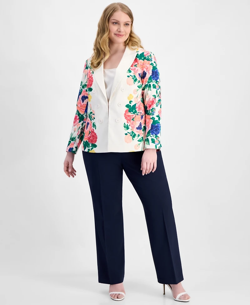 Tahari Asl Plus Printed Faux Double-Breasted Blazer