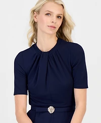 Anne Klein Women's Twist-Neck Flared Midi Dress