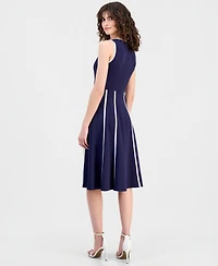 Anne Klein Women's Contrast-Trim Sleeveless Fit & Flare Dress