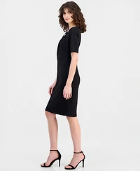 Anne Klein Women's Asymmetric-Neck Elbow-Sleeve Midi Dress