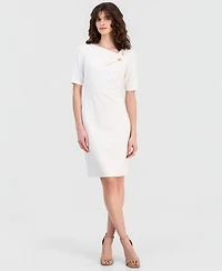 Anne Klein Women's Asymmetric-Neck Elbow-Sleeve Dress