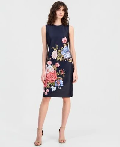 Anne Klein Womens Floral Print Sleeveless Sheath Dress