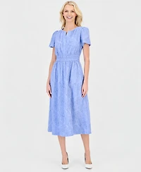 Anne Klein Women's Eyelet Short-Sleeve Midi Dress