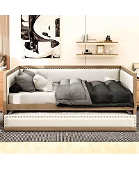 Streamdale Furniture Full Size Upholstered Daybed with Trundle and Nailhead Decoration
