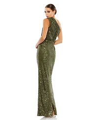 Mac Duggal Women's Petite One Shoulder Ruched Sequin Evening Gown