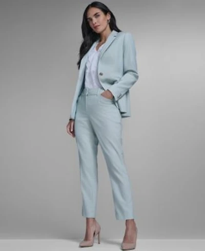 Tommy Hilfiger Womens Slim Fit Tonal Stripe Blazer Slim Fit Tonal Stripe Pants Ruffled Mixed Media Top