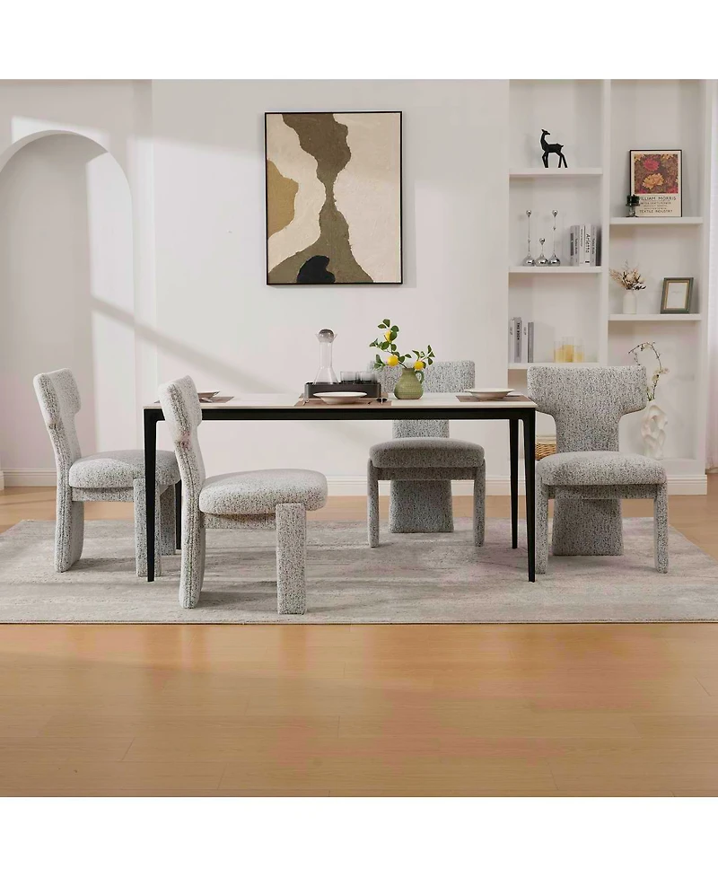 Streamdale Furniture Modern Chenille Dining Chairs Set of 4, Armless Curved Back Accent Chairs, White/Black