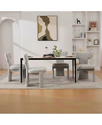 Streamdale Furniture Modern Chenille Dining Chairs Set of 4, Armless Curved Back Accent Chairs, White/Black