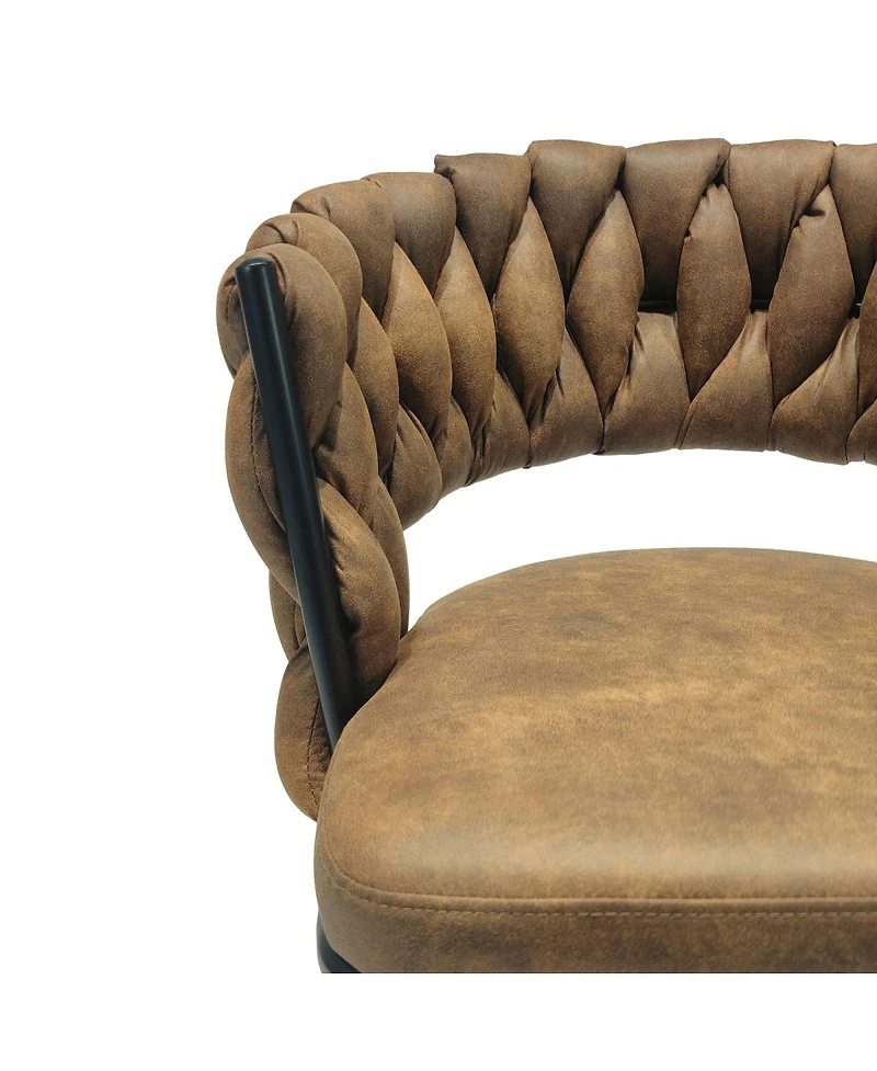 Streamdale Furniture Streamdale 28" Technical Leather Woven Bar Stool Set of 2 (Brown