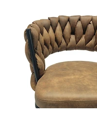 Streamdale Furniture Streamdale 28" Technical Leather Woven Bar Stool Set of 2 (Brown