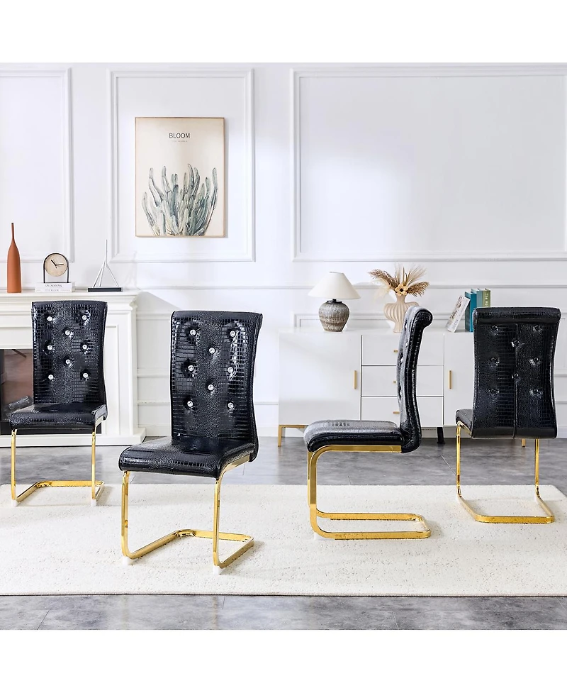 Streamdale Furniture Streamdale Set of 2 Retro Alligator Upholstered Dining Chairs with Crystal Buckle & Gilded Legs