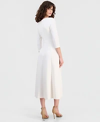 Anne Klein Women's Asymmetric-Neck 3/4-Sleeve Midi Dress