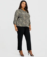 Anne Klein Essentials Plus Scrunched-Sleeve Knit Top
