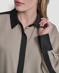 Dkny Women's Woven Color-Blocked Long-Sleeve Blouse