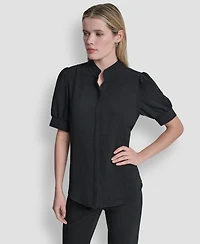 Dkny Women's Mandarin Collar Textured Woven Blouse