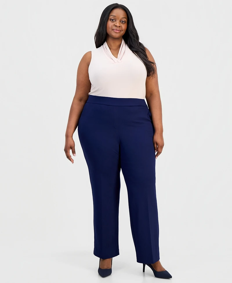 Anne Klein Essentials Plus Straight-Leg Pull-On Pants