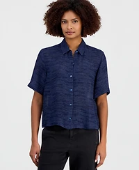 Eileen Fisher Women's Short-Sleeve Gauzy Jacquard Shirt, Regular & Petite