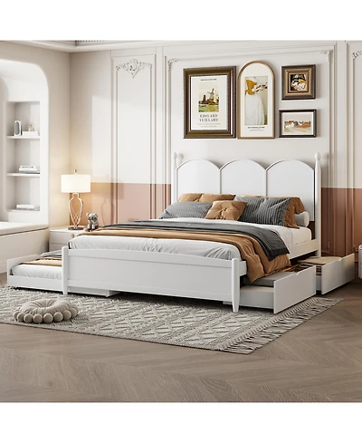 Streamdale Furniture Queen Size Platform Bed With with 2 Big Drawers, Twin Xl Size Trundle, White