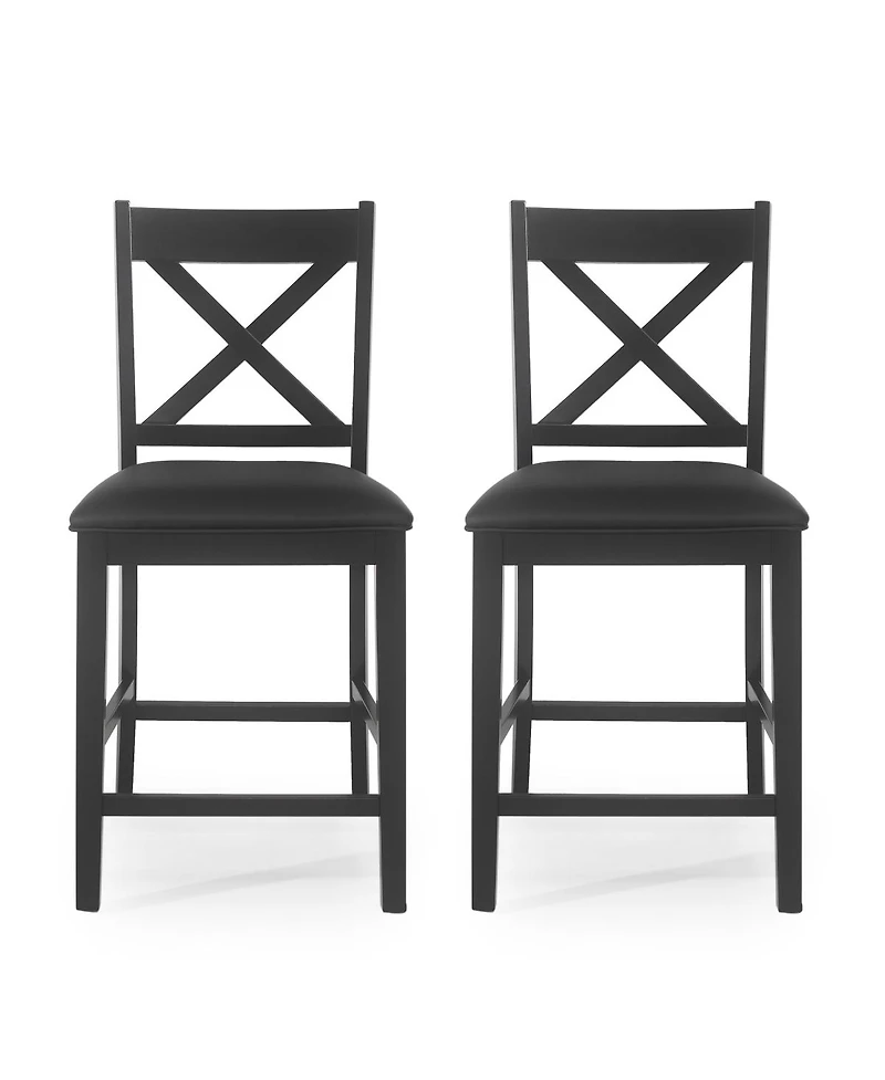 Streamdale Furniture Farmhouse X-Back Faux Leather Counter Stool Set (Set of 2)