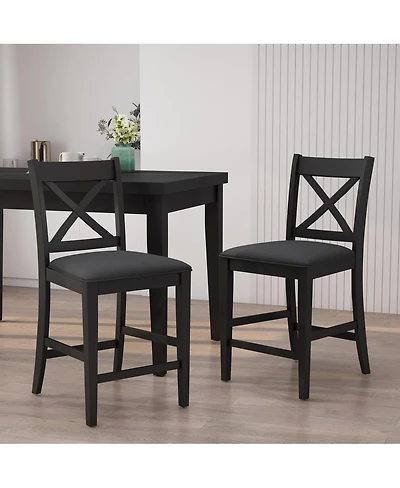 Streamdale Furniture Farmhouse X-Back Faux Leather Counter Stool Set (Set of 2)