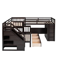 Streamdale Furniture Twin L-Shaped Bunk Bed w/ Drawers, Desk & Wardrobe