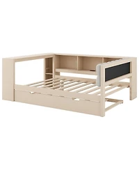 Streamdale Furniture Wood Full Platform Bed w/Storage, Trundle, Charging Station, Upholstered Headboard