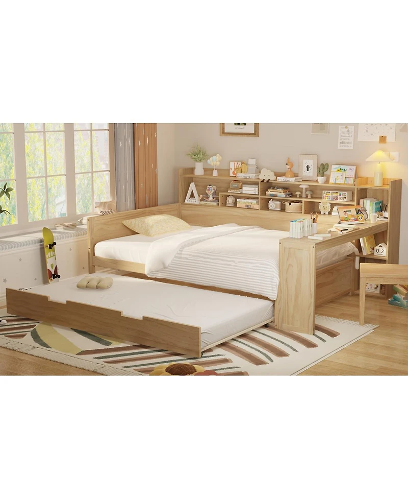 Streamdale Furniture Streamdale Wooden Full Size Daybed with Storage Shelves & Twin Trundle Desk