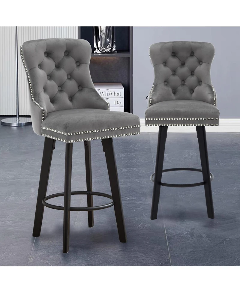 Streamdale Furniture Modern Velvet Swivel Bar Stools with Ring - Dark Gray (2pcs