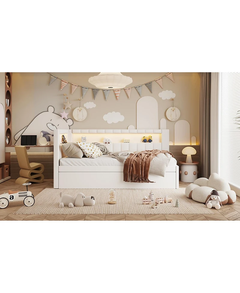 Streamdale Furniture Twin Platform Bed with Usb & Led Trundle