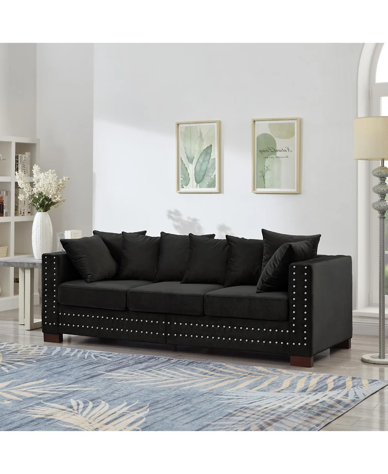 Streamdale Furniture Modern Velvet Sofa - Silver Nails, Square Armrest