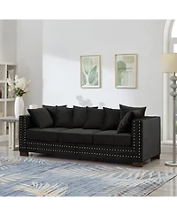 Streamdale Furniture Modern Velvet Sofa - Silver Nails, Square Armrest