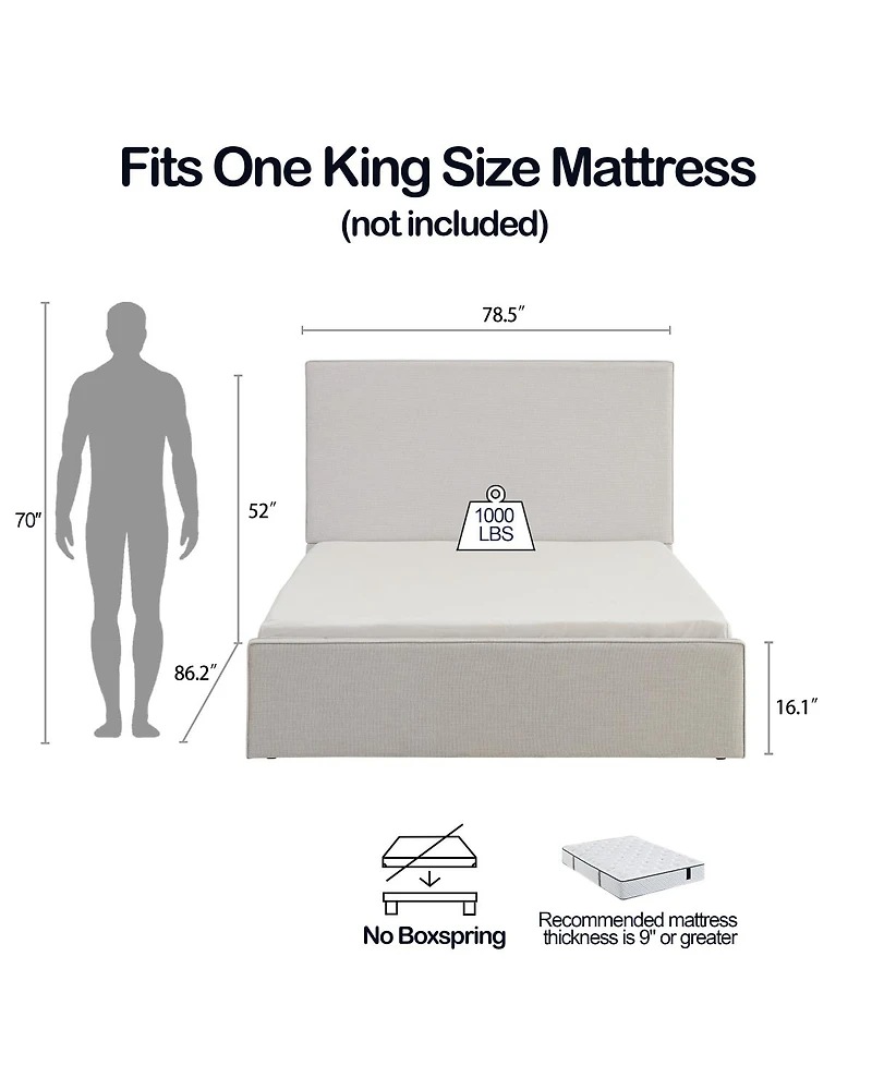 Streamdale Furniture Streamdale Lucas Tall Upholstered Bed - King, Textured Ivory Canvas