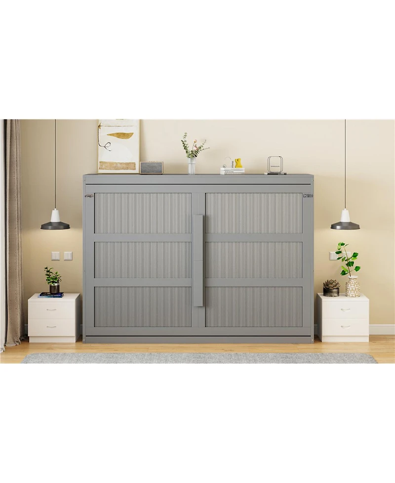 Streamdale Furniture Queen Murphy Bed Wall Modern design with Led Lights