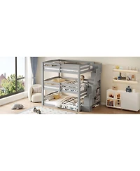 Streamdale Furniture Full Size Triple Bunk Bed with Storage Staircase, Separate Design