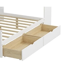 Streamdale Furniture Wooden L-Shape Daybed with 7 Cabinets, 2 Drawers, Desk & Bookshelf, White