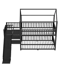 Streamdale Furniture Twin metal House Bunk Bed with Storage Stairs, Slide, Safety Rails