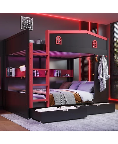 Streamdale Furniture Queen Bunk Bed with Storage, Solid Wood