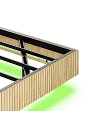 Streamdale Furniture Oak Queen Floating Bed with Charging Station & Led Lights