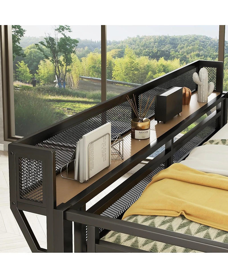 Streamdale Furniture Streamdale Queen Loft Bed with Desk, Stairs, Charging Station & Light, Black