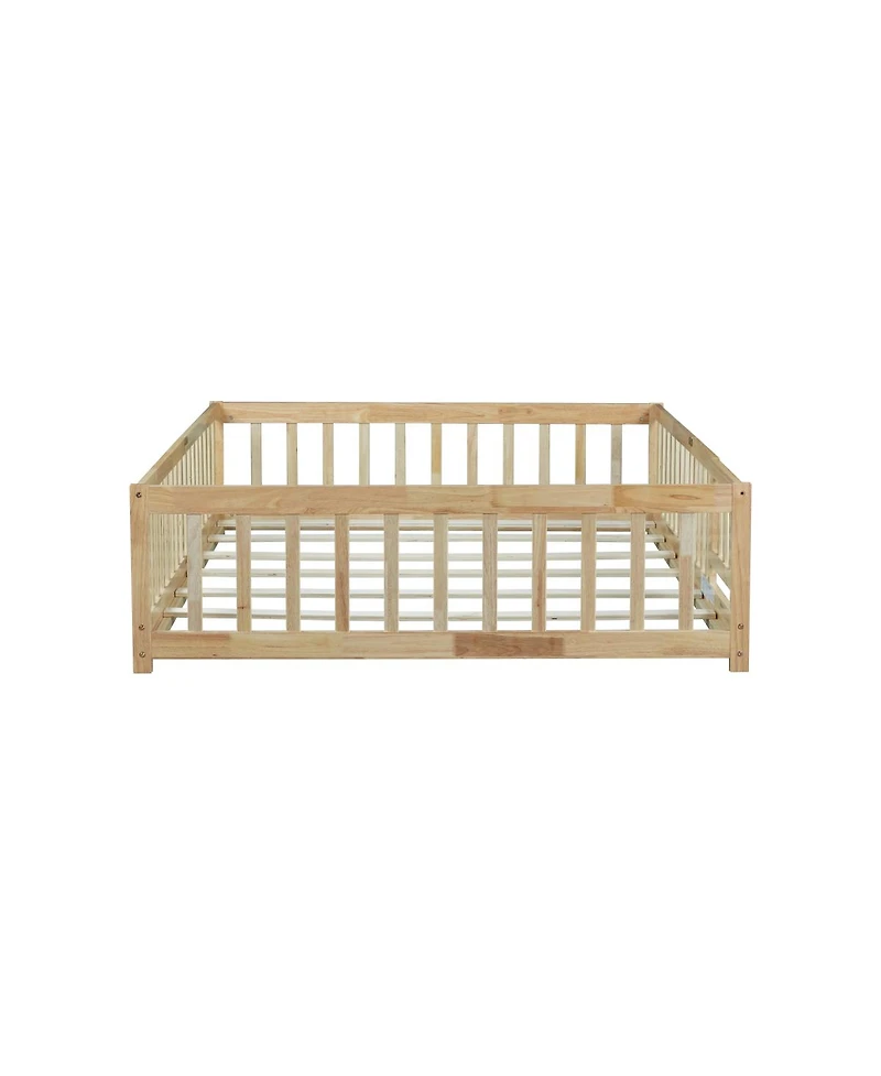 Streamdale Furniture Floor Bed with Fence and Door, Rubber Wood