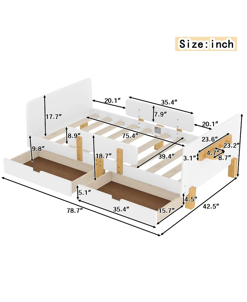 Streamdale Furniture Platform Bed with Storage, Solid Wood Frame, No Box Spring Needed